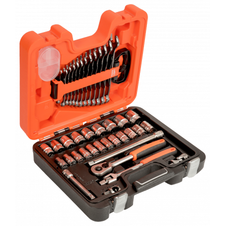 Juego de bocallaves con cuadro conductor de 1/2", perfil hexagonal métrico y juego de llave combinada