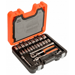 Juego de bocallaves con cuadro conductor de 1/2", perfil hexagonal métrico y juego de llave combinada